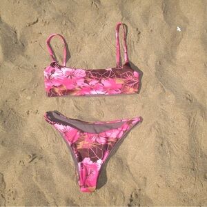 Floral Bikini Set - Pink and Brown